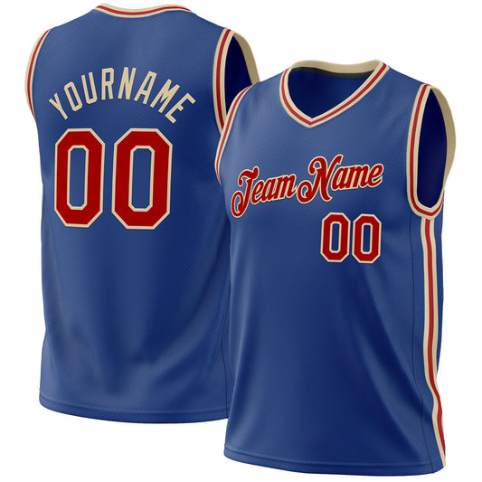 Custom Royal Red-Cream Authentic Throwback Basketball Jersey - Main View