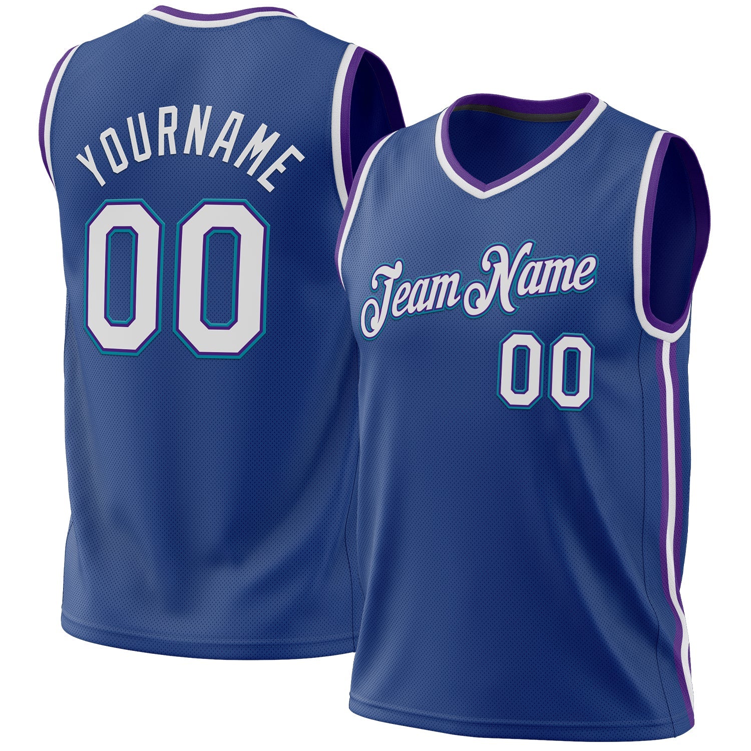 Custom Royal Purple-Teal Authentic Throwback Basketball Jersey - Main View