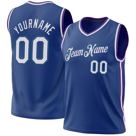 Custom Royal Purple-Teal Authentic Throwback Basketball Jersey - Main View