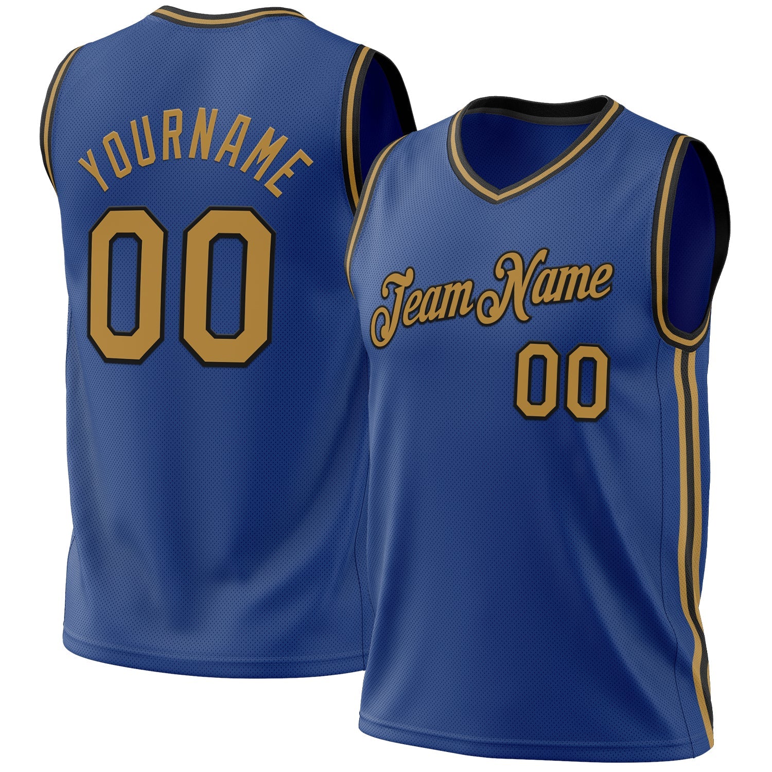 Custom Royal Old Gold-Black Authentic Throwback Basketball Jersey - Main View