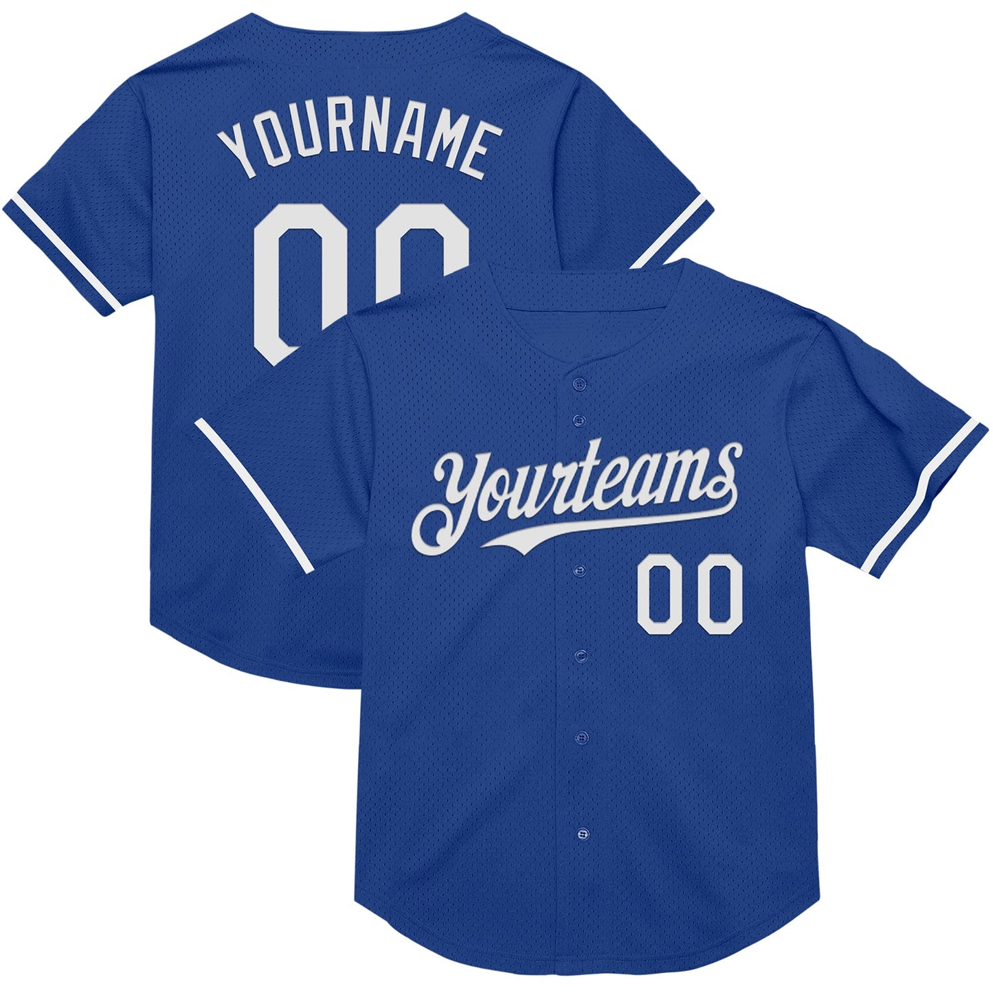 Custom Royal White Mesh Authentic Throwback Baseball Jersey - Main View