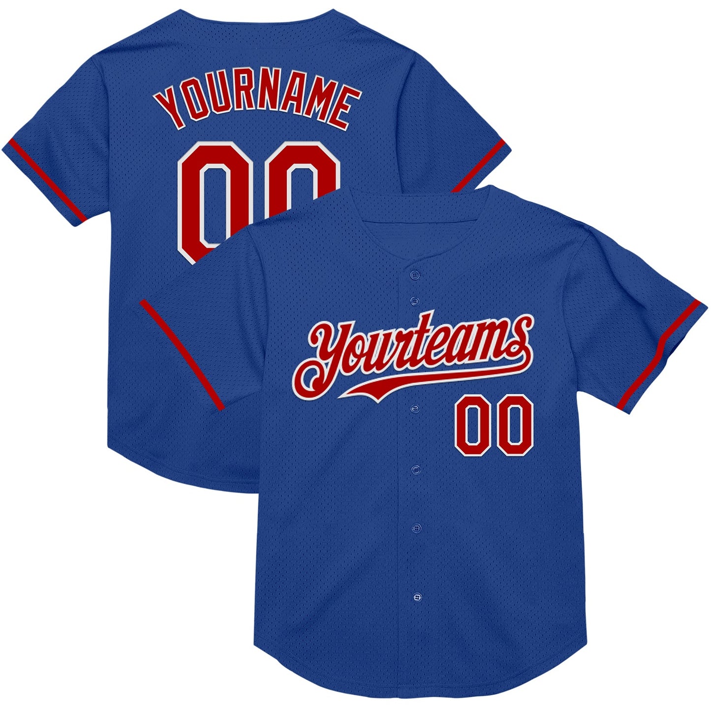 Custom Royal Red-White Mesh Authentic Throwback Baseball Jersey - Main View