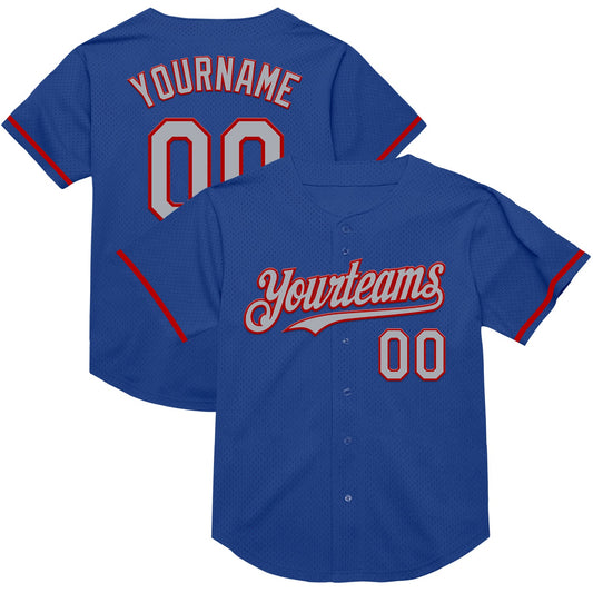 Custom Royal Gray-Red Mesh Authentic Throwback Baseball Jersey - Main View