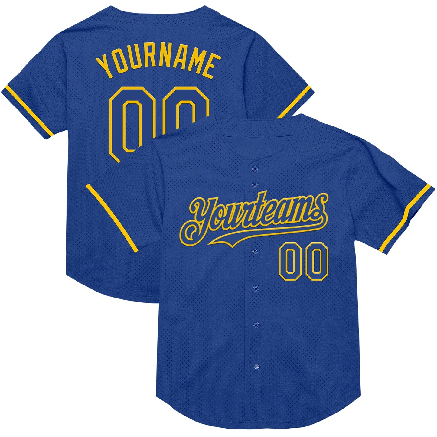 Custom Royal Yellow Mesh Authentic Throwback Baseball Jersey - Main View