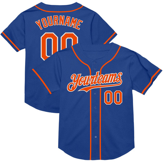 Custom Royal Orange-White Mesh Authentic Throwback Baseball Jersey - Main View