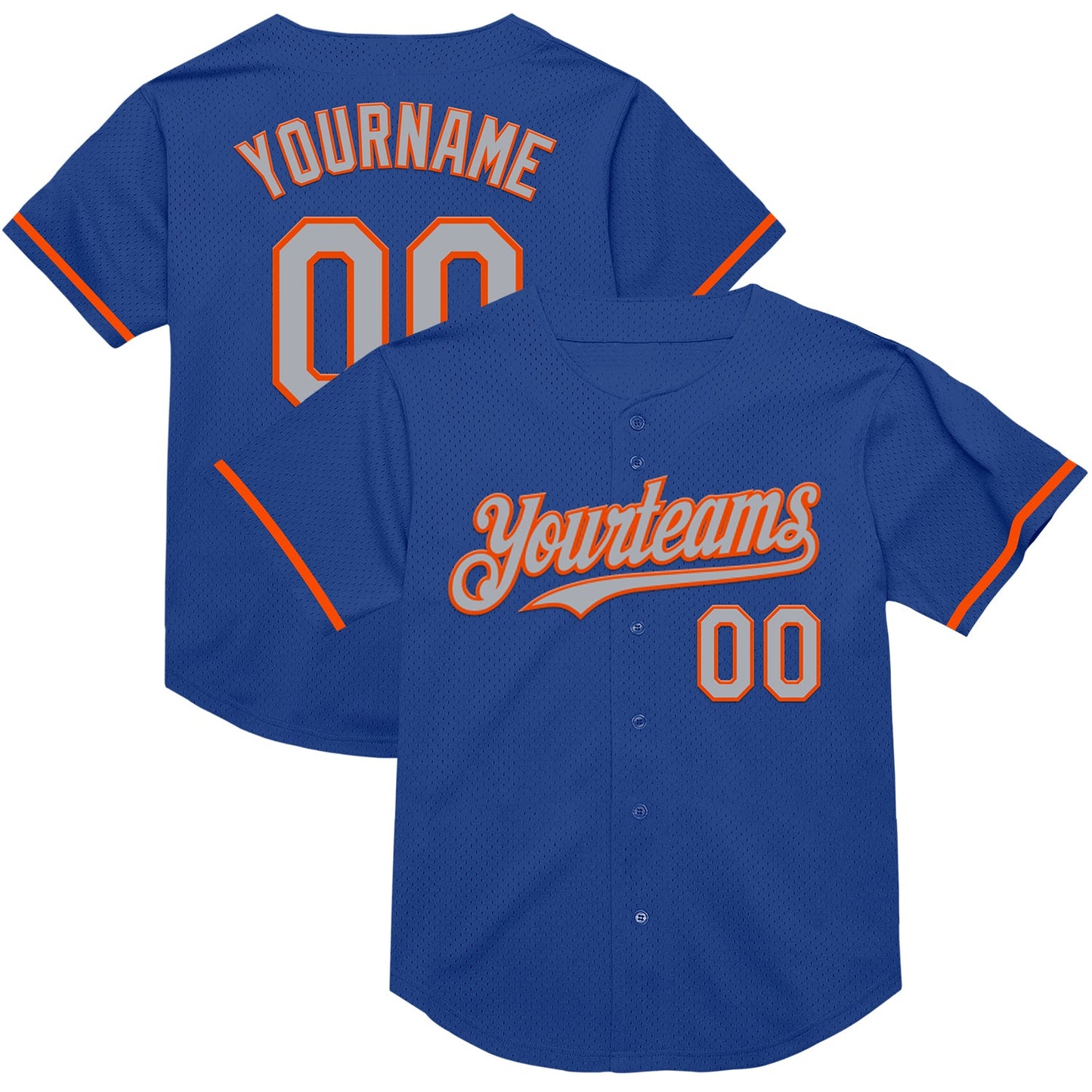 Custom Royal Gray-Orange Mesh Authentic Throwback Baseball Jersey - Main View