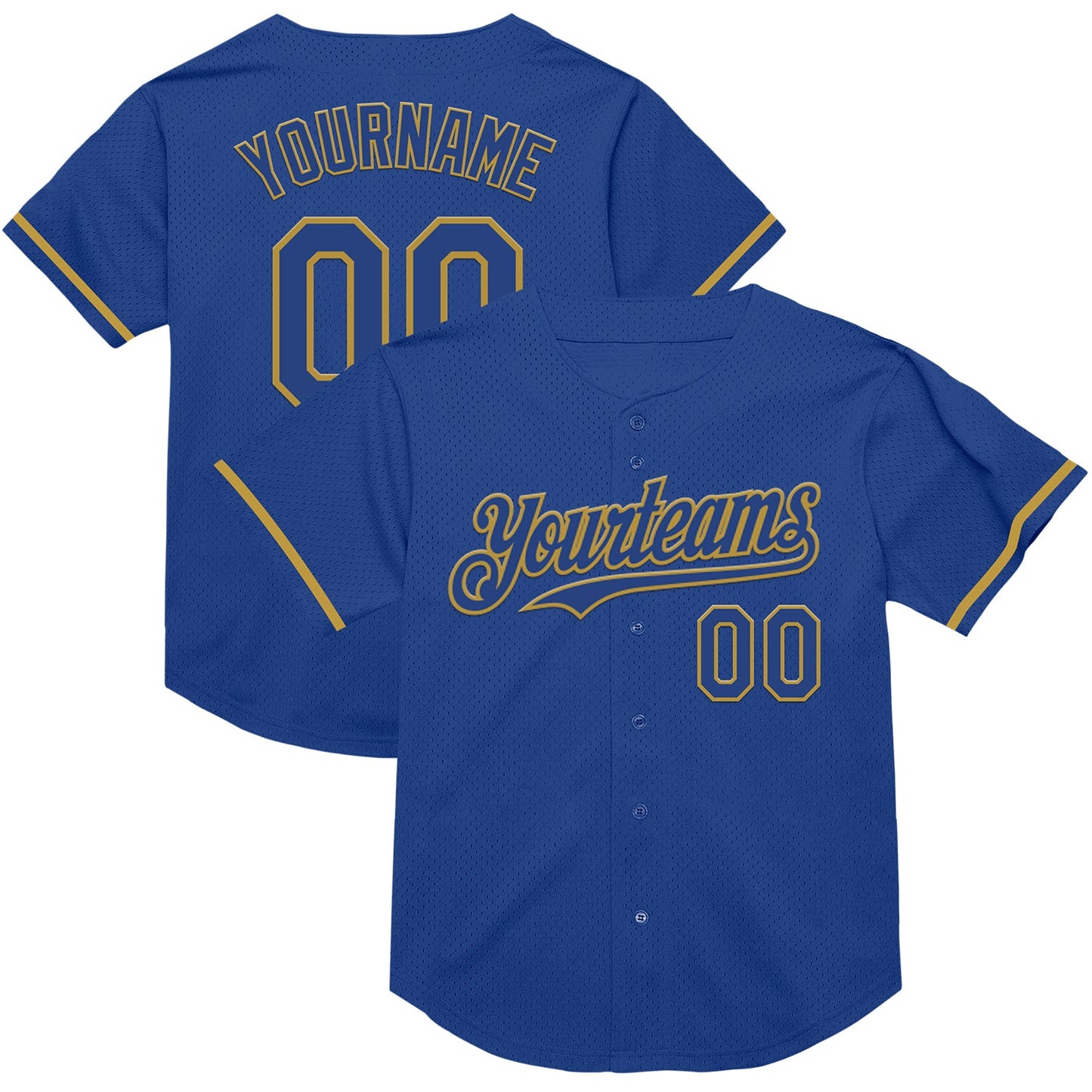 Custom Royal Old Gold Mesh Authentic Throwback Baseball Jersey - Main View