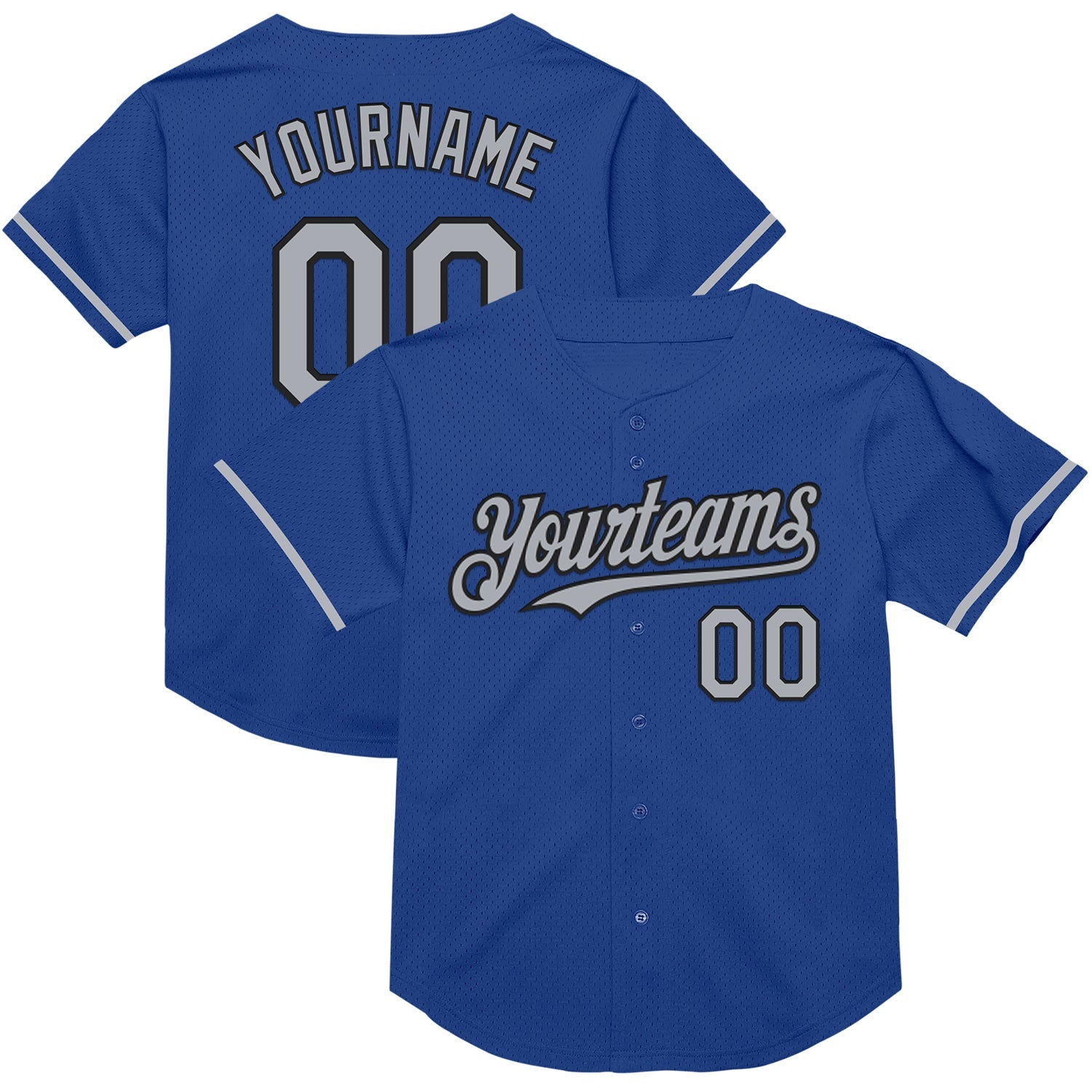 Custom Royal Gray-Black Mesh Authentic Throwback Baseball Jersey - Main View