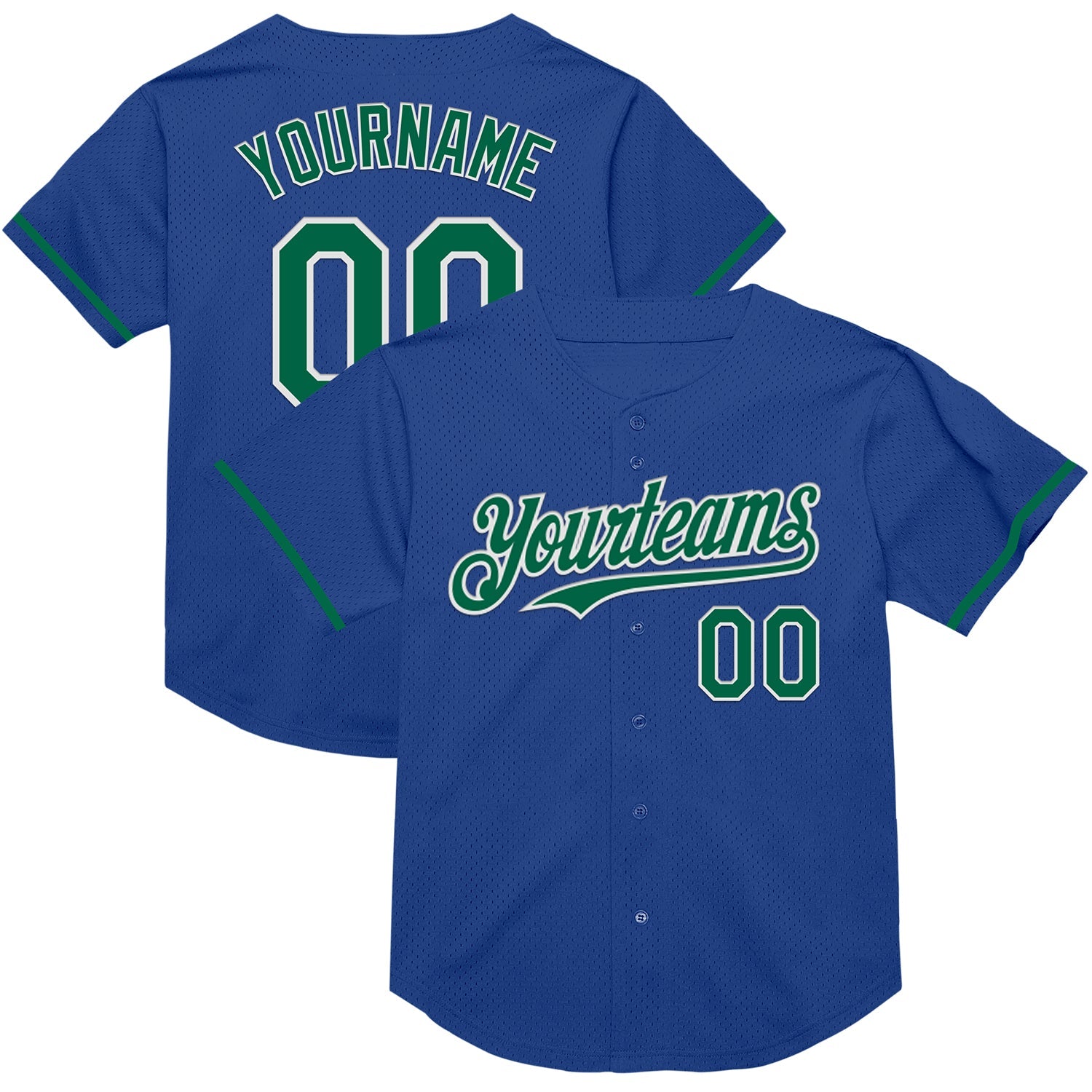 Custom Royal Kelly Green-White Mesh Authentic Throwback Baseball Jersey - Main View