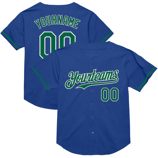 Custom Royal Kelly Green-White Mesh Authentic Throwback Baseball Jersey - Main View
