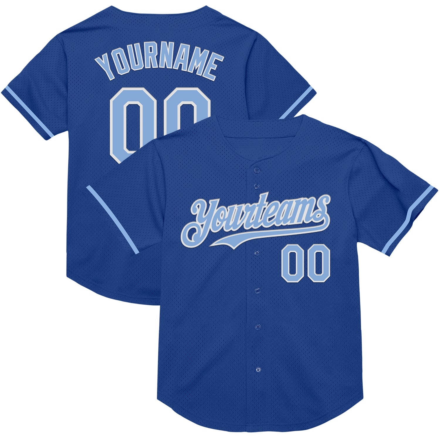 Custom Royal Light Blue-White Mesh Authentic Throwback Baseball Jersey - Main View