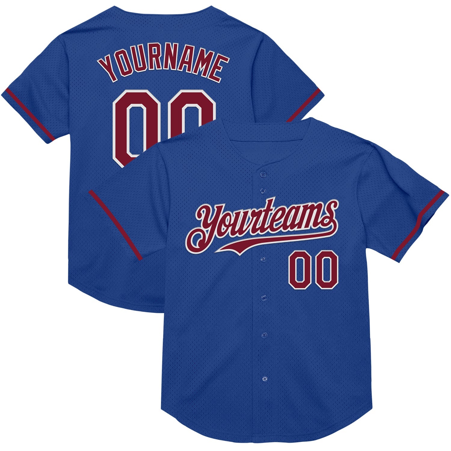 Custom Royal Crimson-White Mesh Authentic Throwback Baseball Jersey - Main View