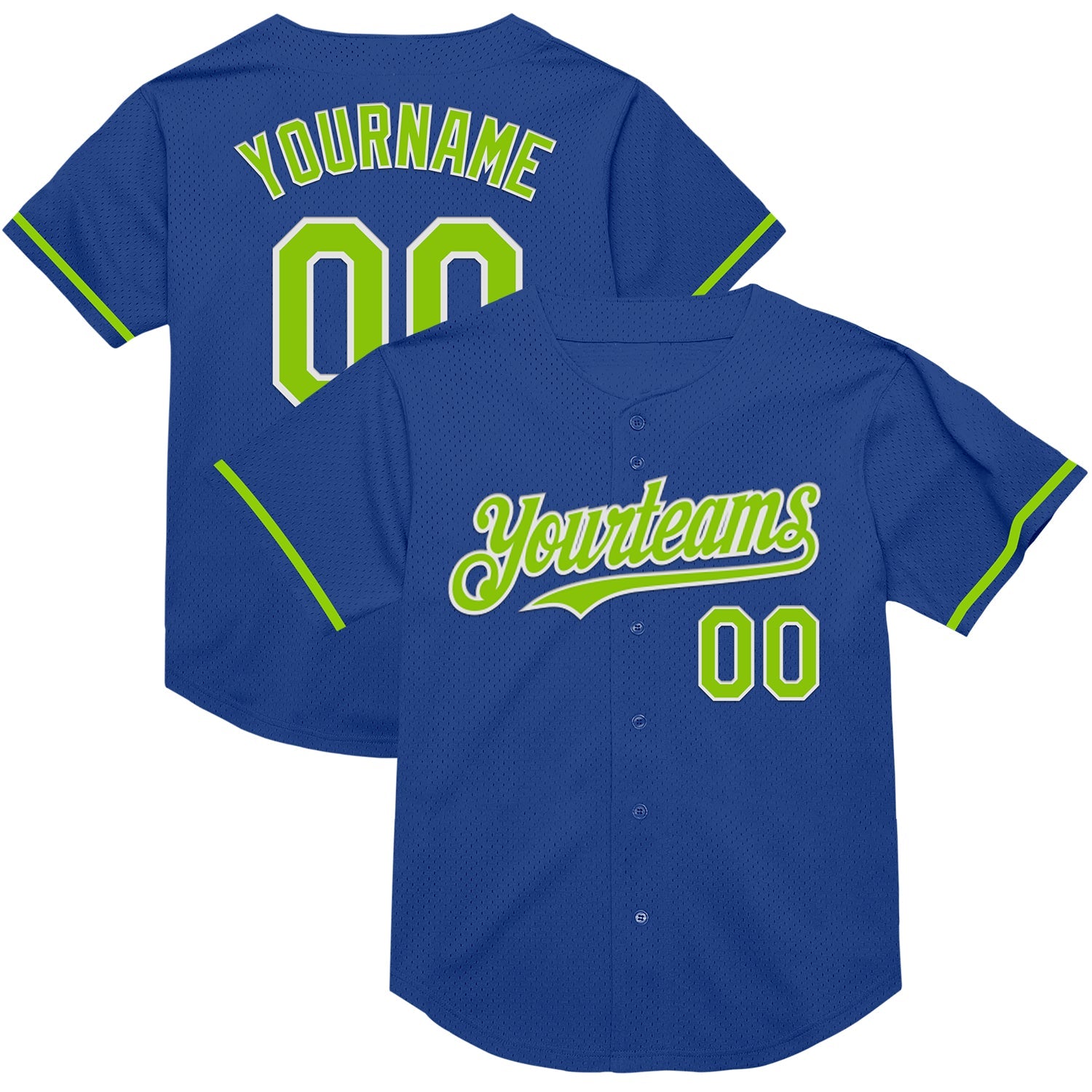 Custom Royal Neon Green-White Mesh Authentic Throwback Baseball Jersey - Main View