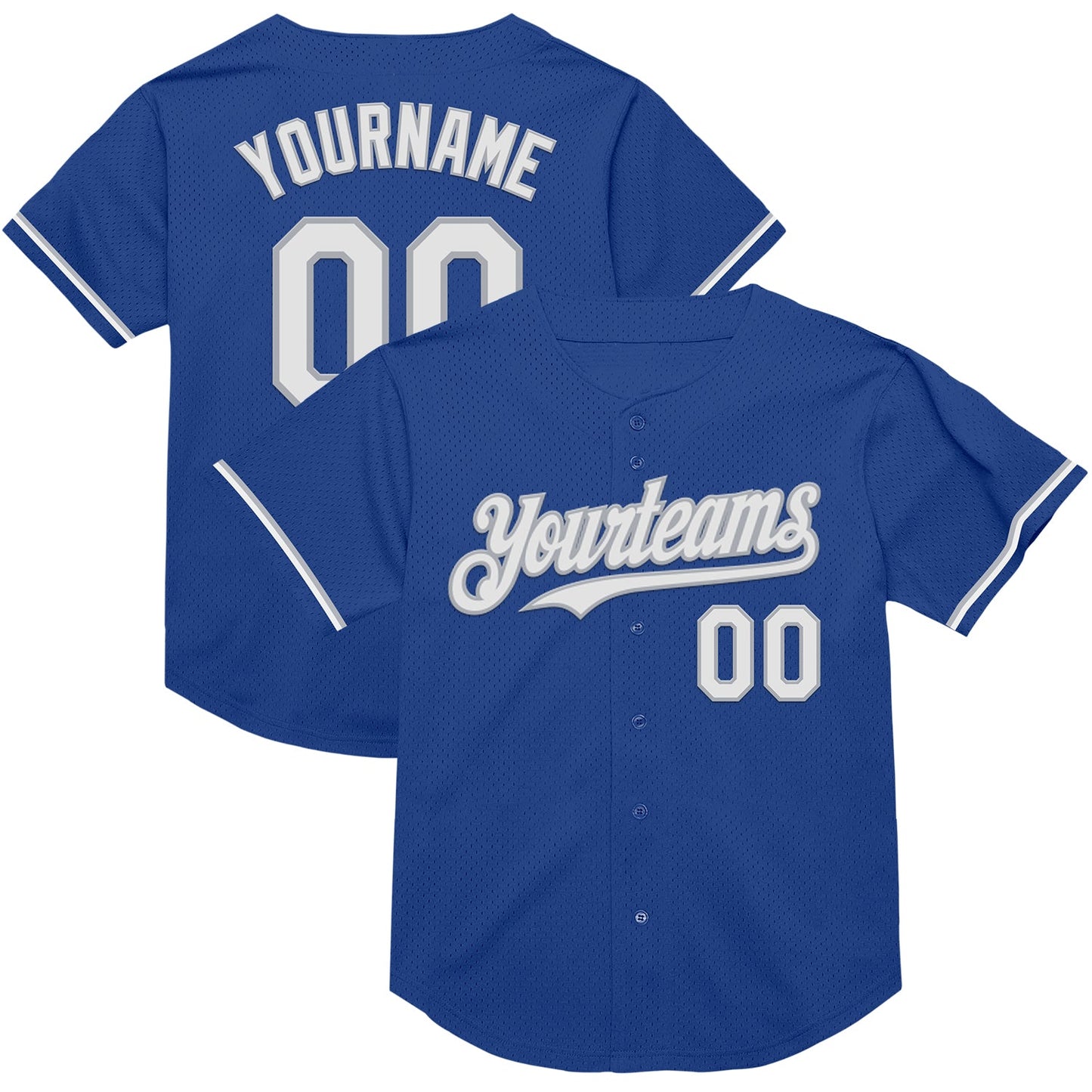Custom Royal White-Gray Mesh Authentic Throwback Baseball Jersey - Main View