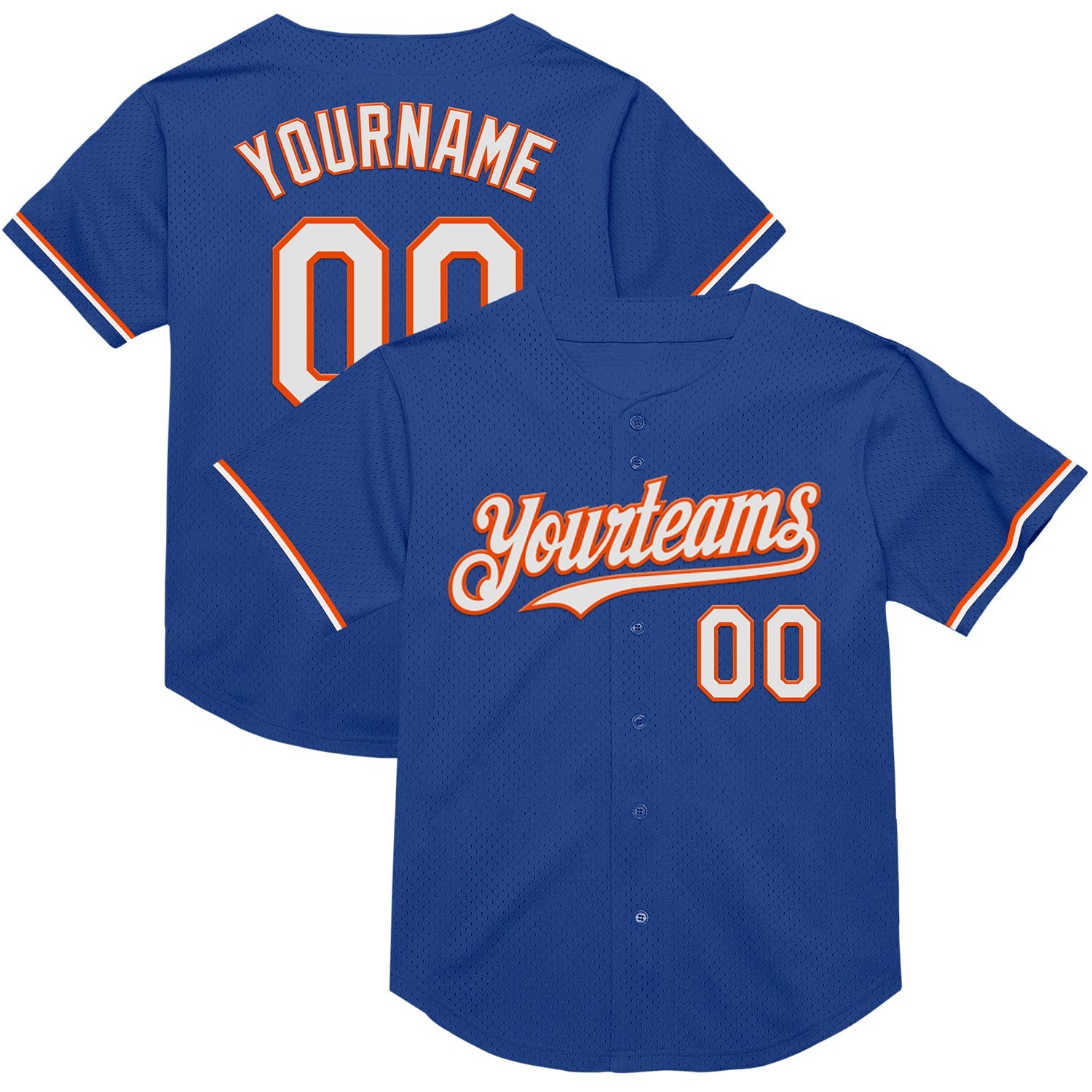 Custom Royal White-Orange Mesh Authentic Throwback Baseball Jersey - Main View