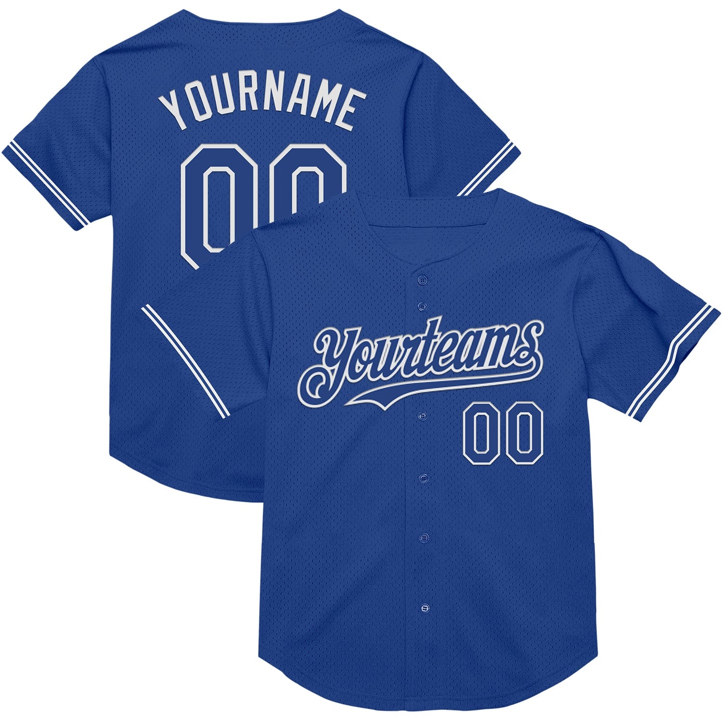 Custom Royal White Mesh Authentic Throwback Baseball Jersey - Main View