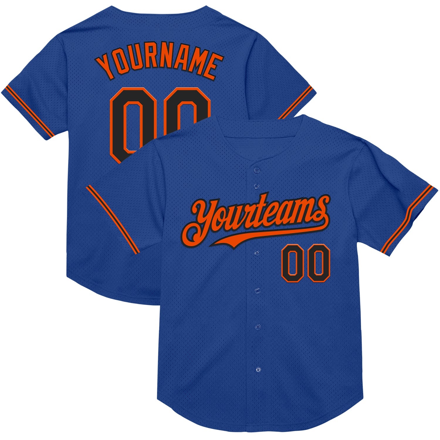 Custom Royal Black-Orange Mesh Authentic Throwback Baseball Jersey - Main View
