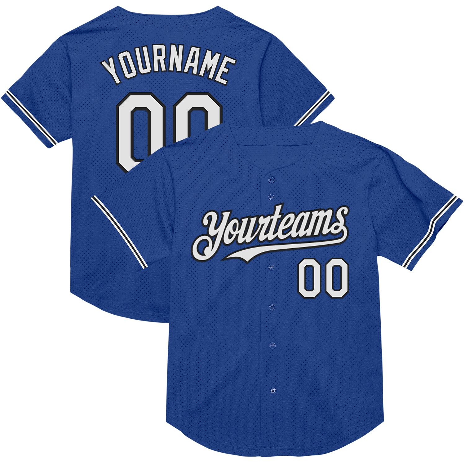 Custom Royal White-Black Mesh Authentic Throwback Baseball Jersey - Main View