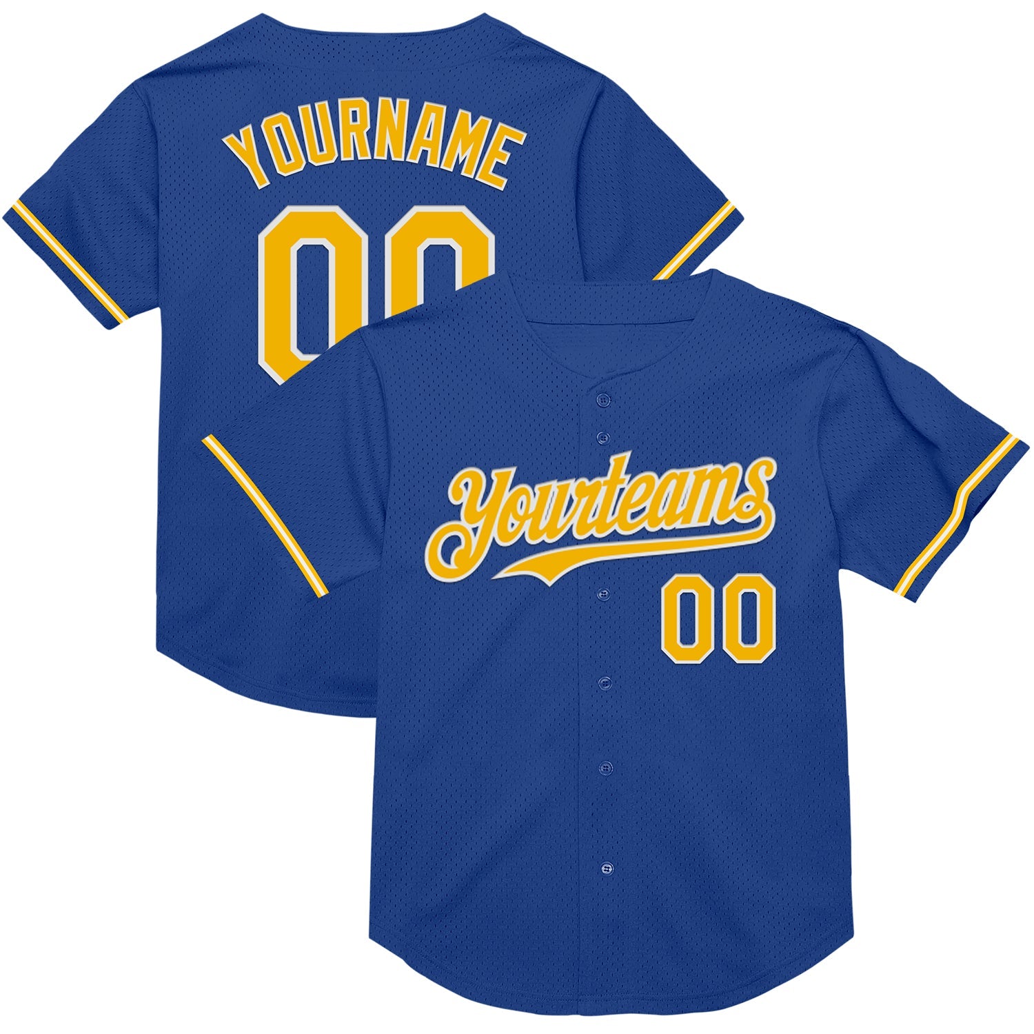 Custom Royal Gold-White Mesh Authentic Throwback Baseball Jersey - Main View