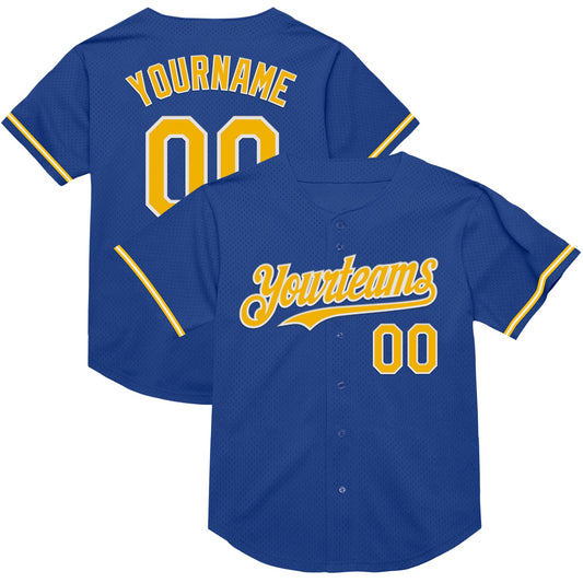 Custom Royal Gold-White Mesh Authentic Throwback Baseball Jersey - Main View