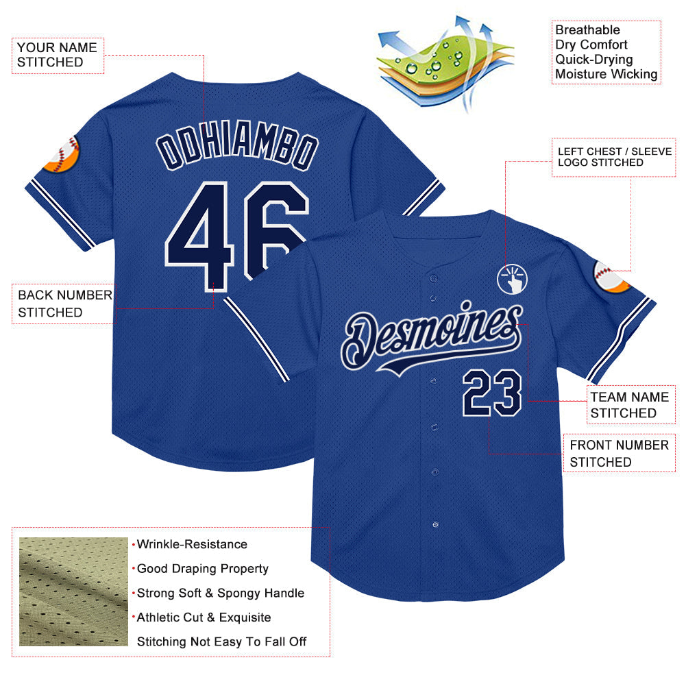 Custom Royal Navy-White Mesh Authentic Throwback Baseball Jersey view 3