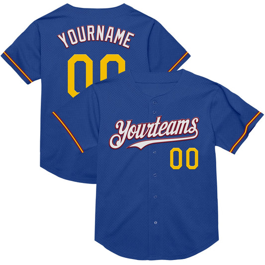 Custom Royal Yellow-Crimson Mesh Authentic Throwback Baseball Jersey - Main View