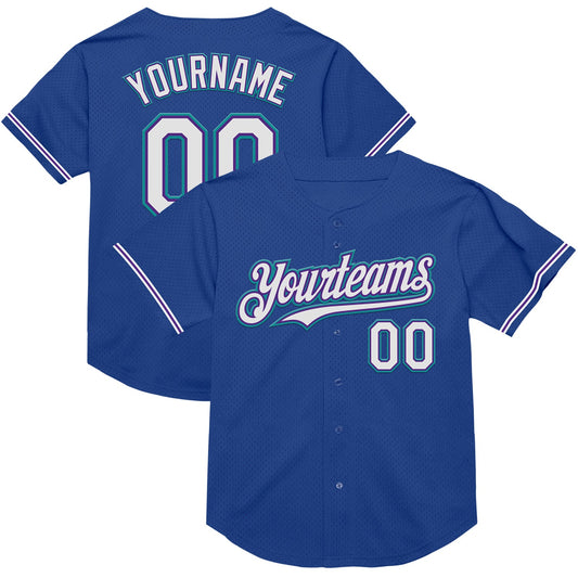Custom Royal Purple-Teal Mesh Authentic Throwback Baseball Jersey - Main View