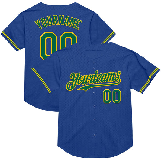 Custom Royal Kelly Green-Yellow Mesh Authentic Throwback Baseball Jersey - Main View
