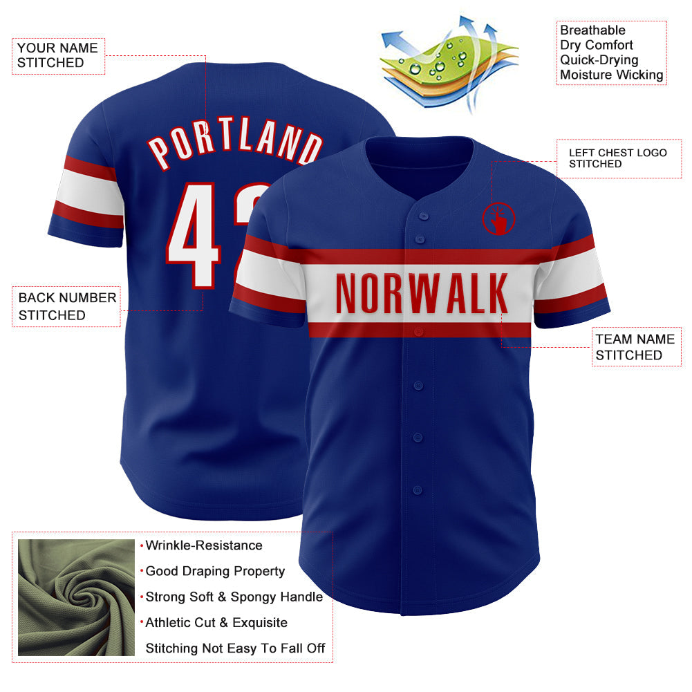 Custom Royal White-Red Authentic Baseball Jersey view 3
