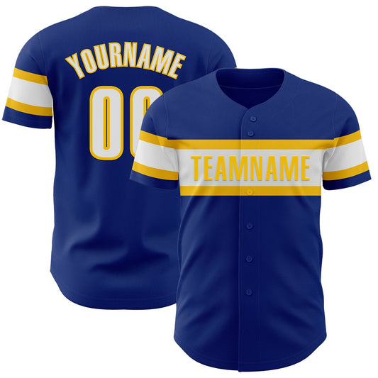 Custom Royal White-Yellow Authentic Baseball Jersey - Main View