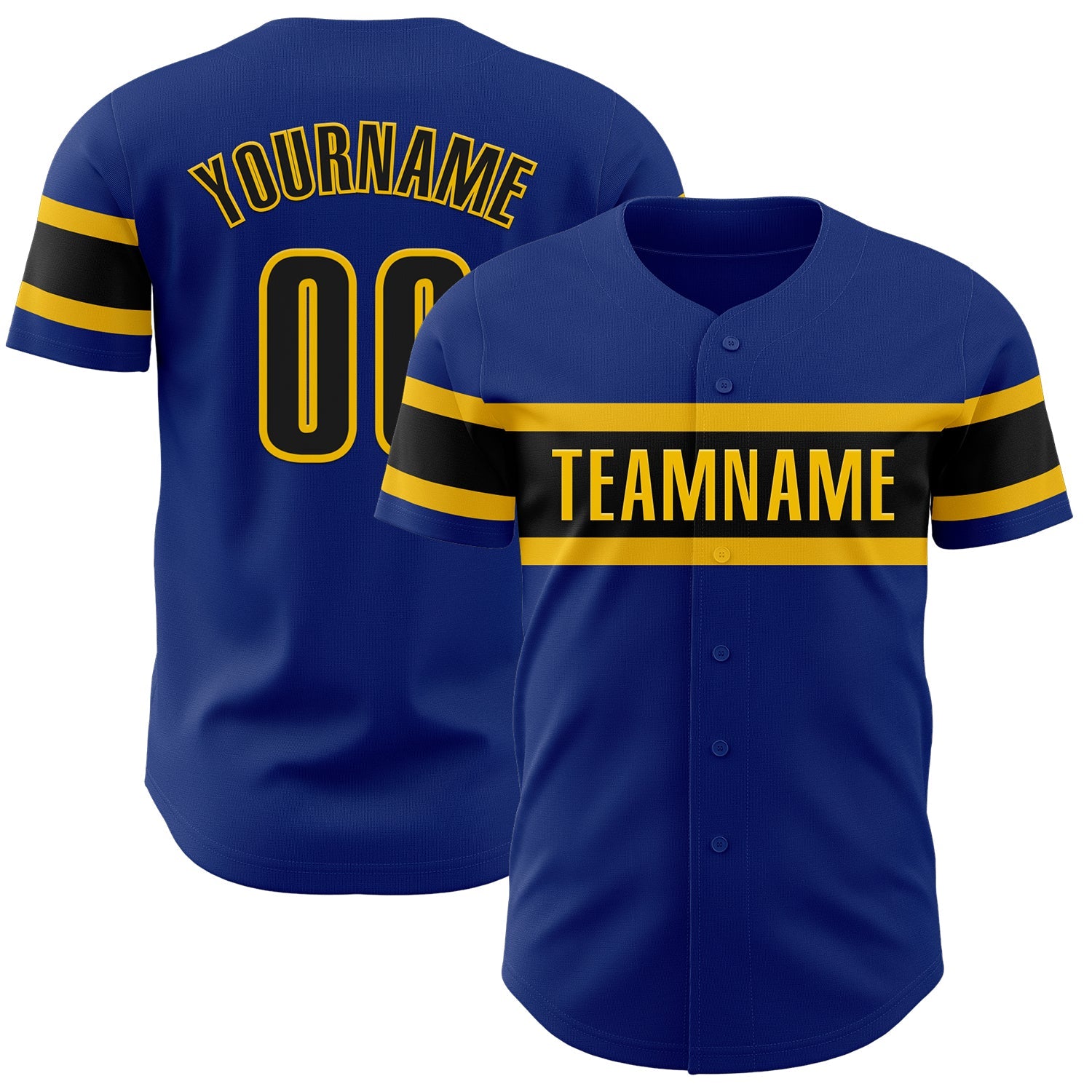 Custom Royal Black-Yellow Authentic Baseball Jersey - Main View
