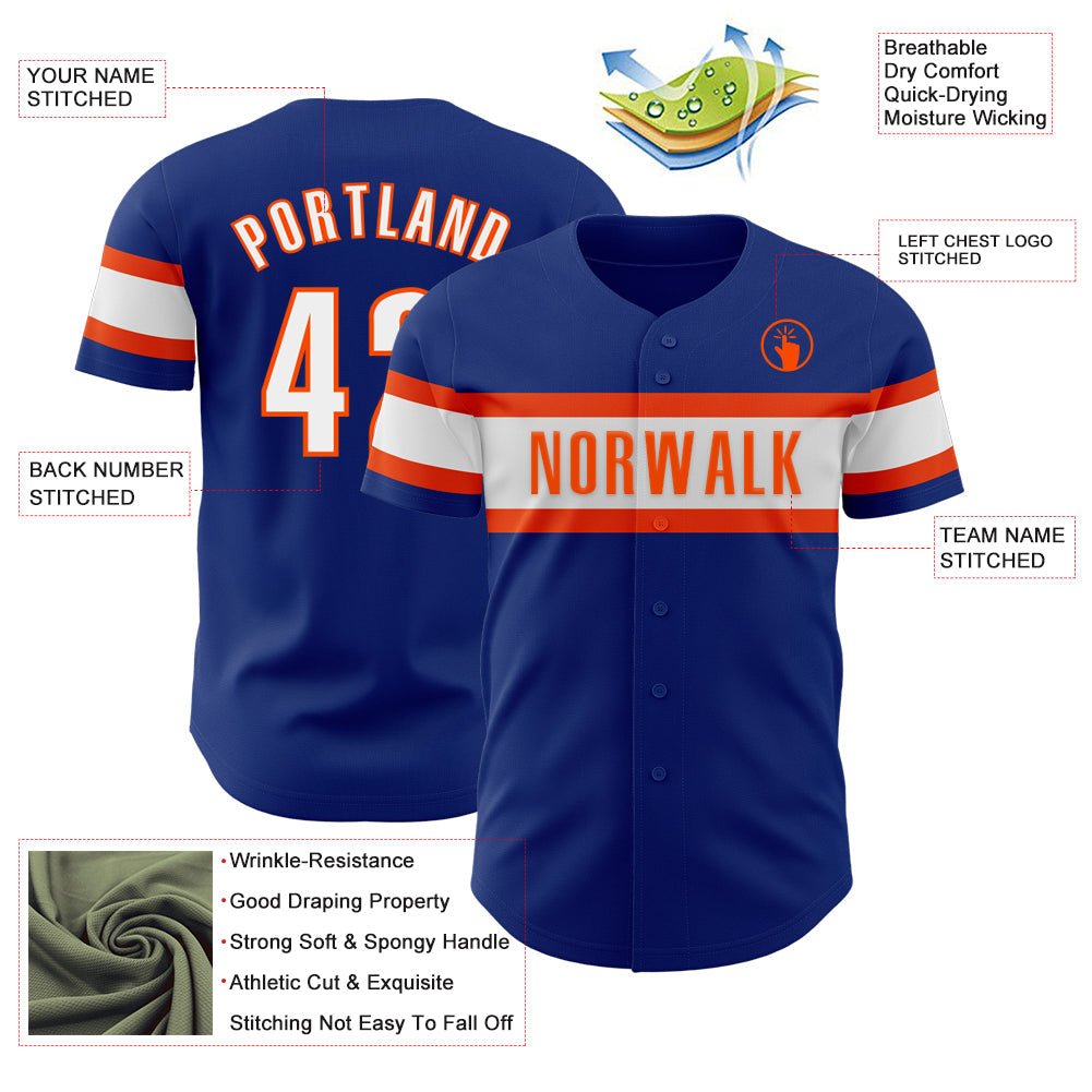 Custom Royal White-Orange Authentic Baseball Jersey view 3