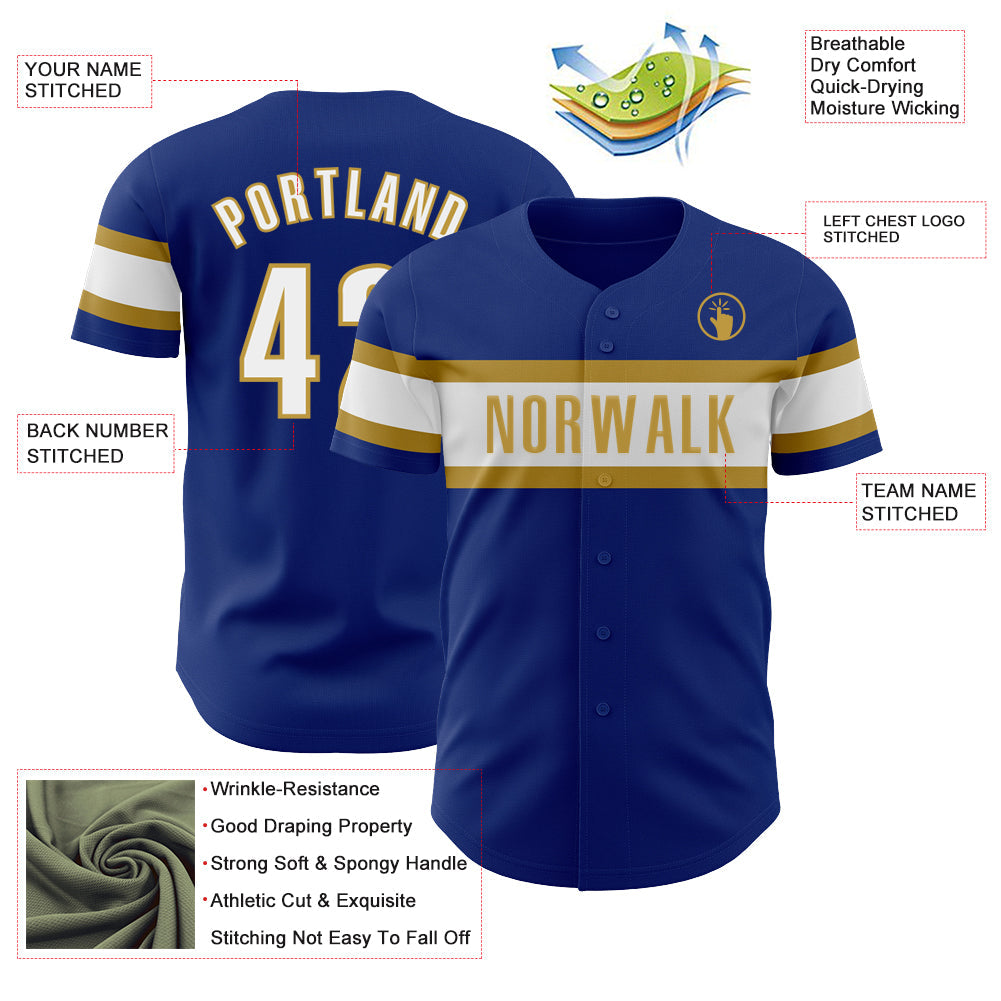Custom Royal White-Old Gold Authentic Baseball Jersey view 3