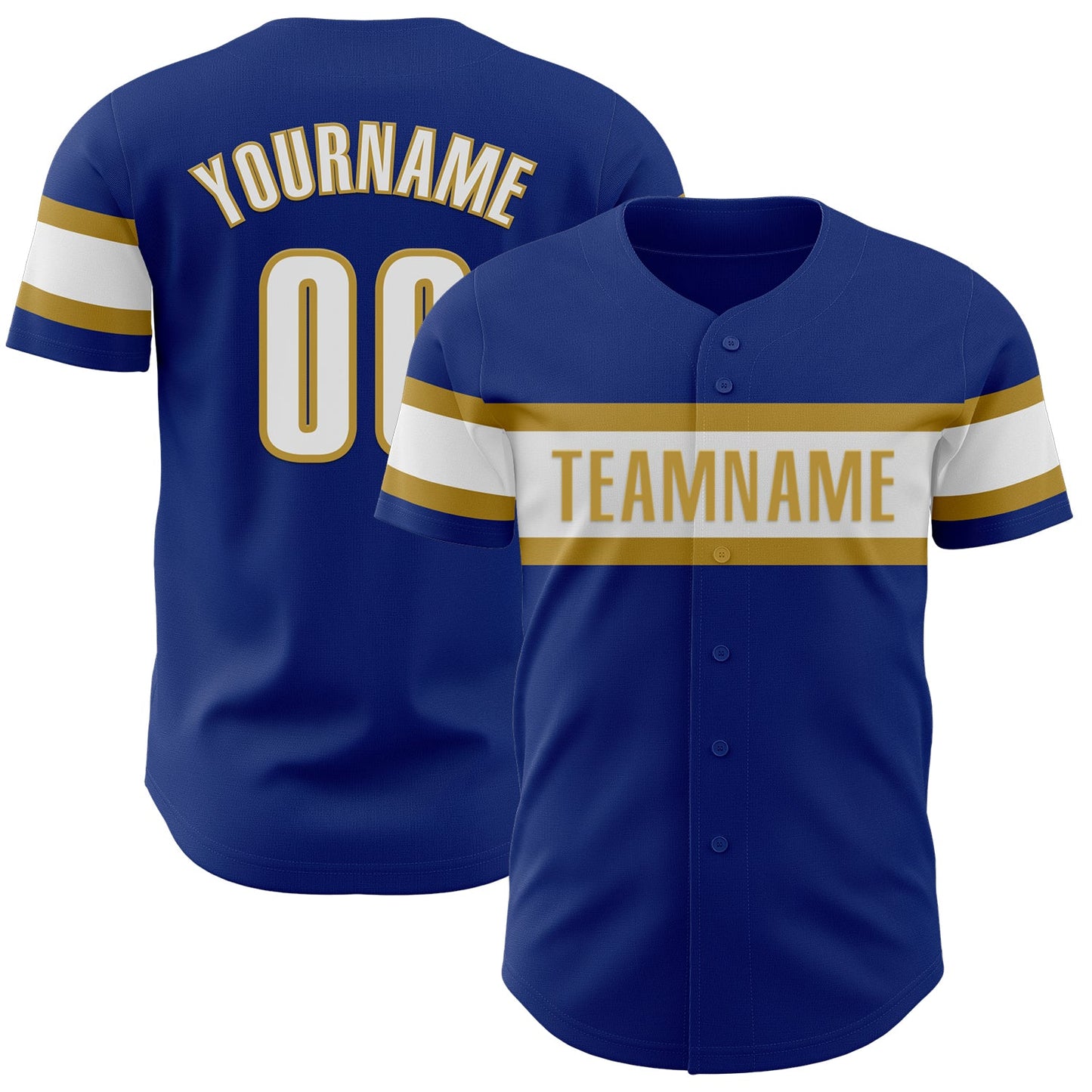 Custom Royal White-Old Gold Authentic Baseball Jersey - Main View
