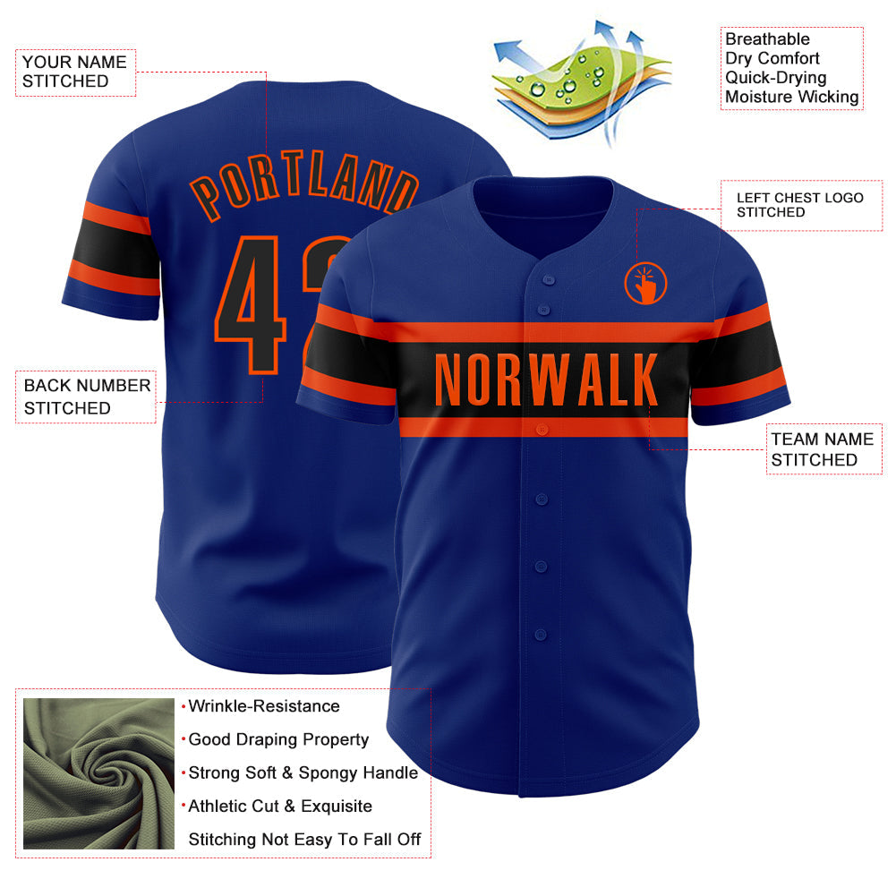 Custom Royal Black-Orange Authentic Baseball Jersey view 3