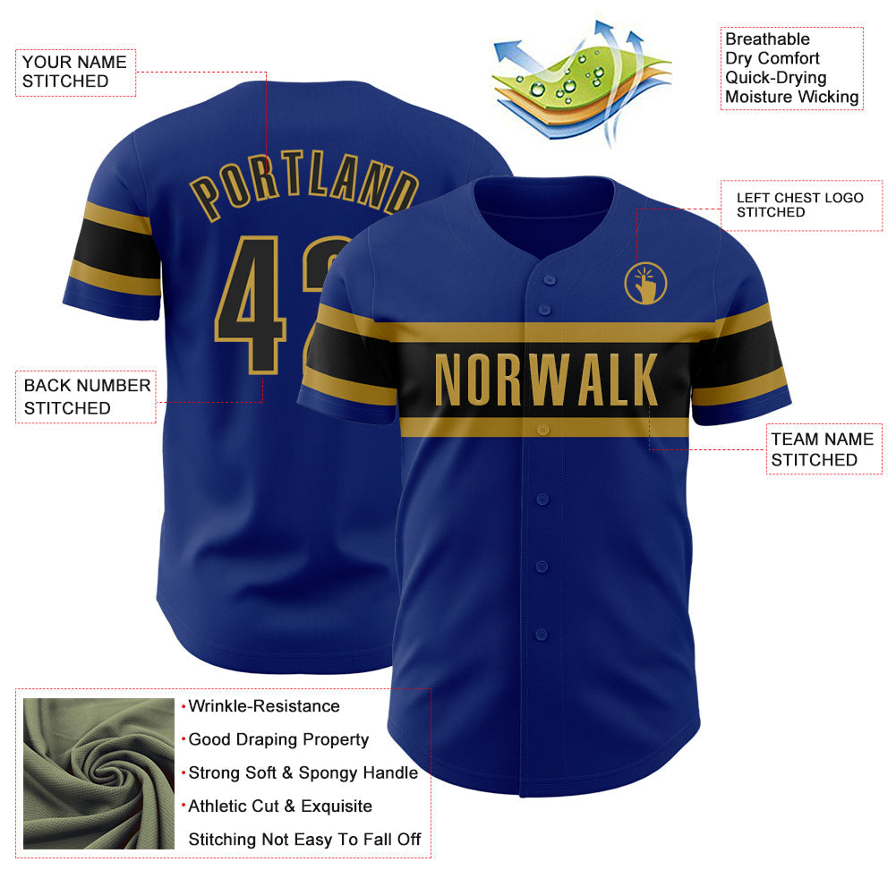 Custom Royal Black-Old Gold Authentic Baseball Jersey view 3
