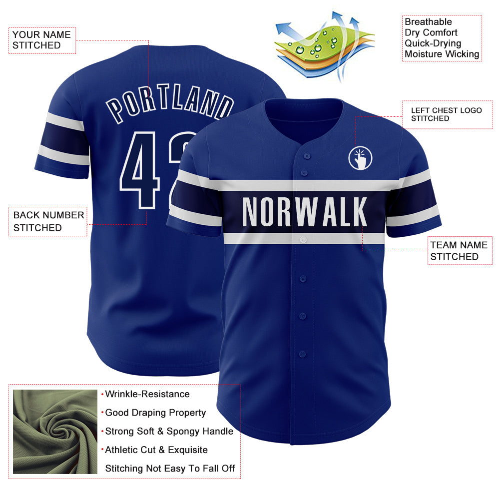 Custom Royal Navy-White Authentic Baseball Jersey view 3