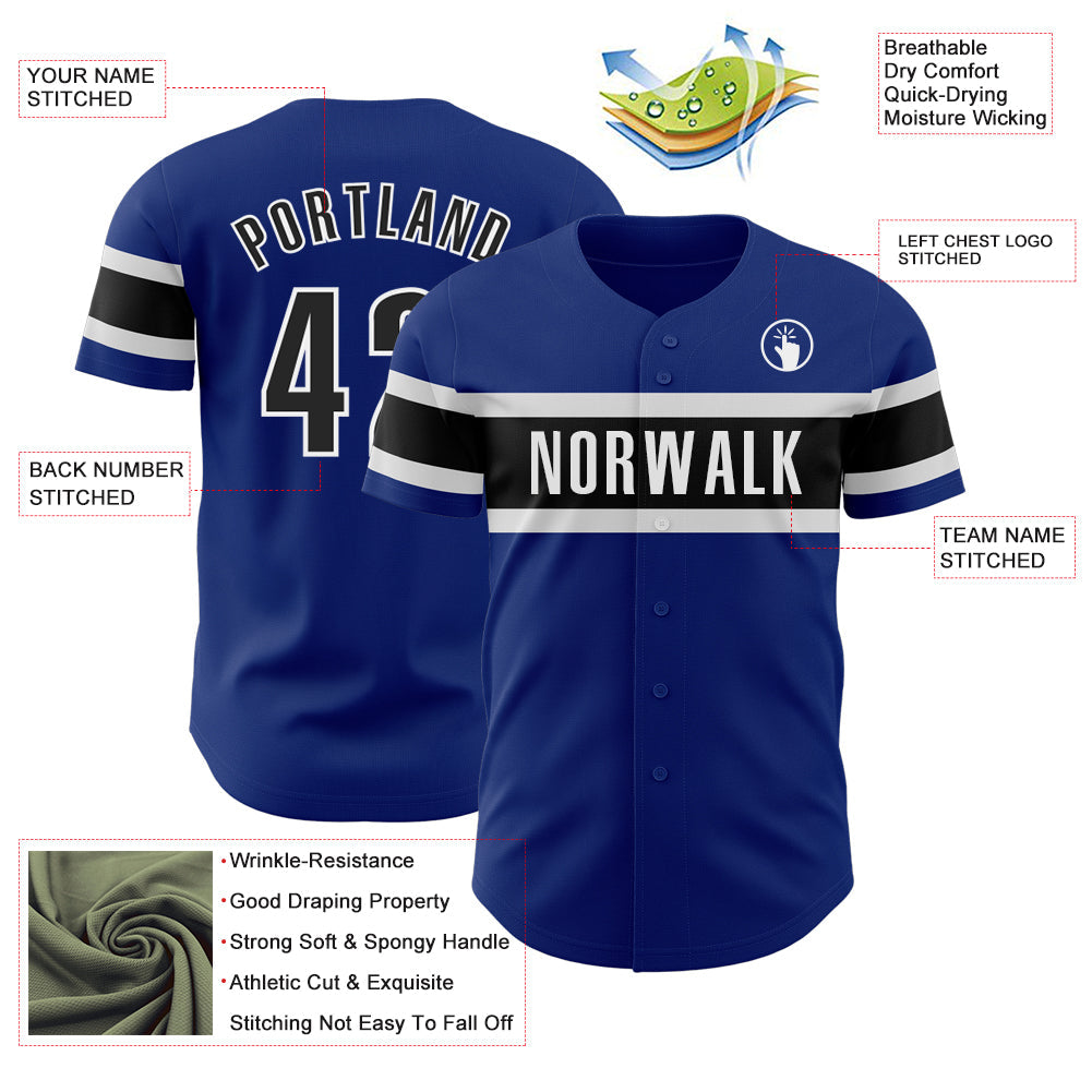 Custom Royal Black-White Authentic Baseball Jersey view 3
