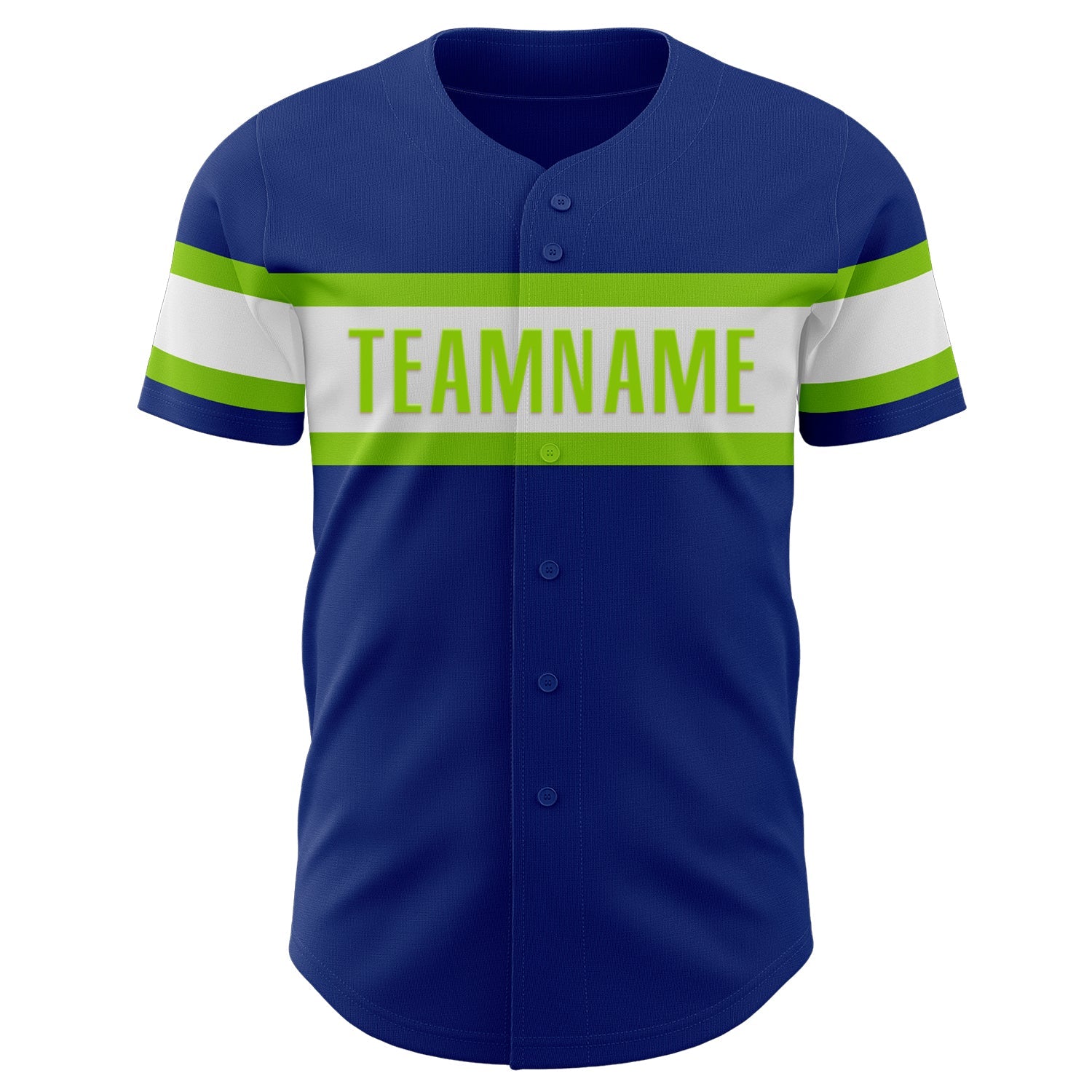 Custom Royal White-Neon Green Authentic Baseball Jersey view 2