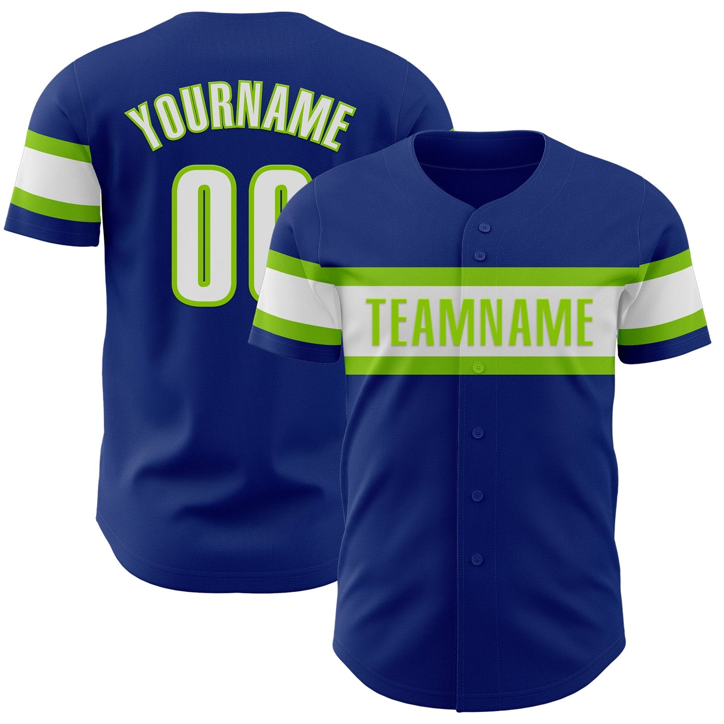 Custom Royal White-Neon Green Authentic Baseball Jersey - Main View