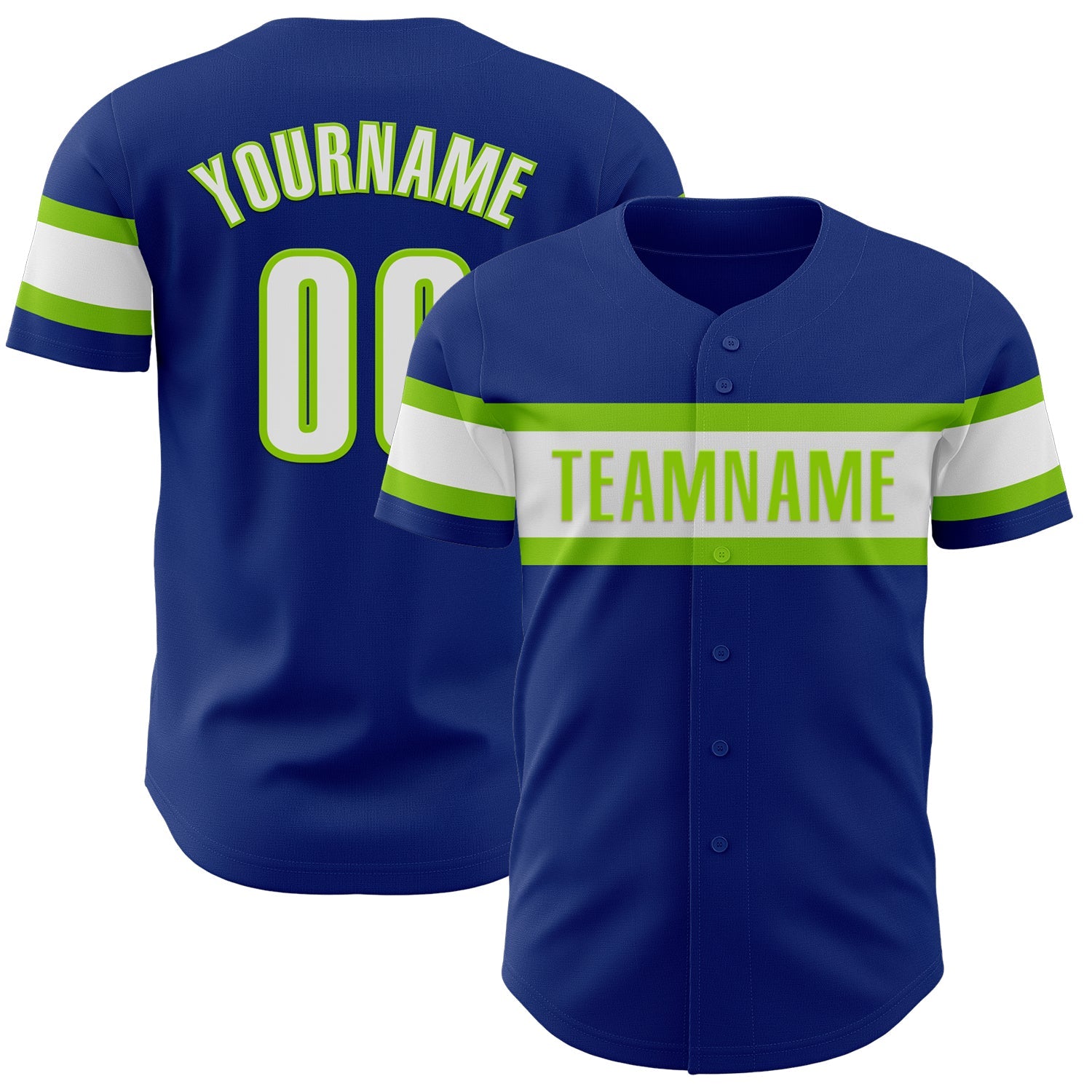 Custom Royal White-Neon Green Authentic Baseball Jersey - Main View