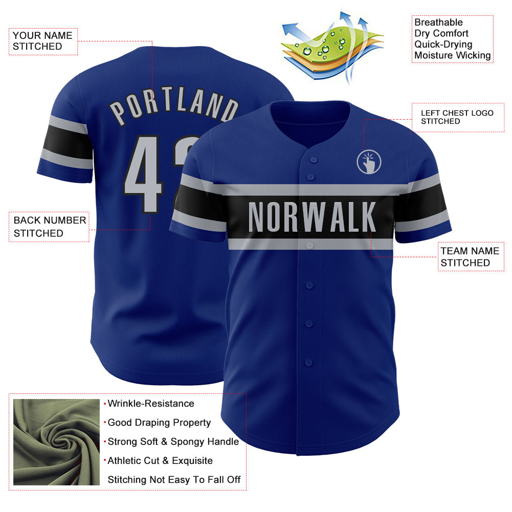 Custom Royal Gray-Black Authentic Baseball Jersey view 3
