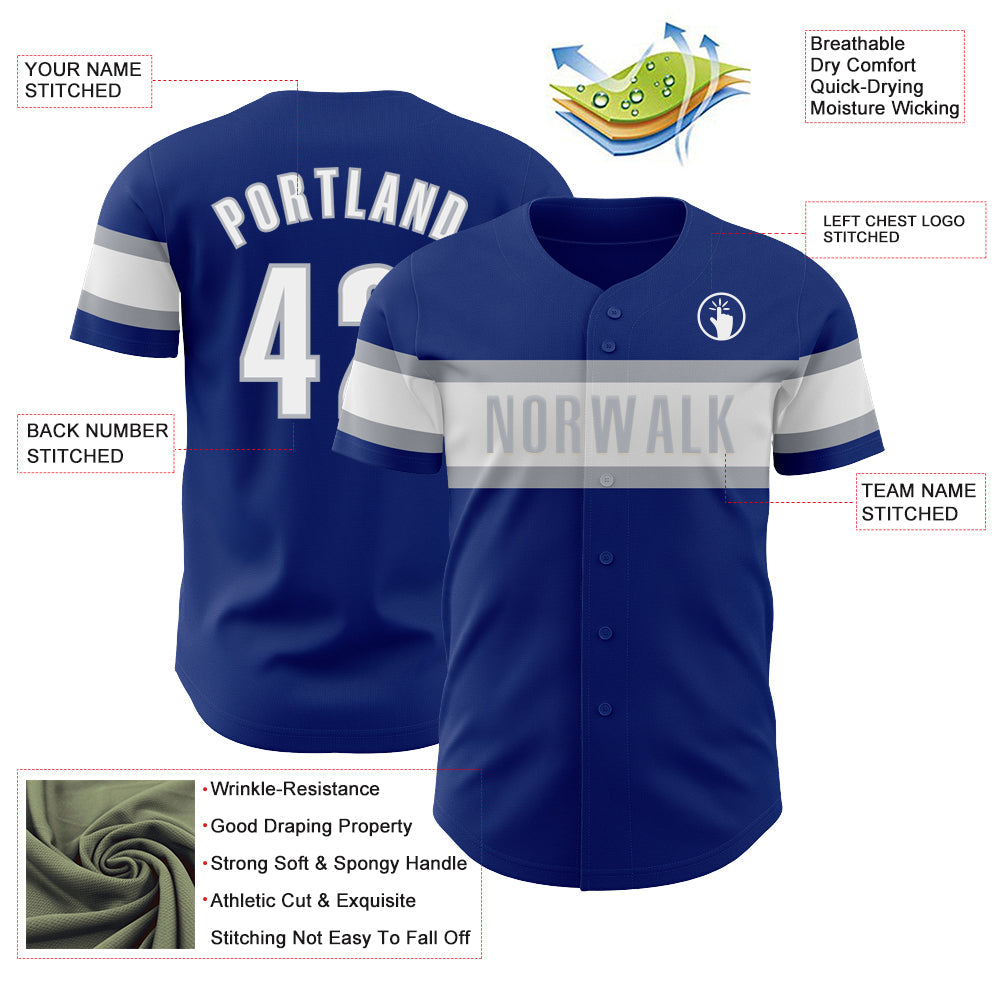 Custom Royal White-Gray Authentic Baseball Jersey view 3
