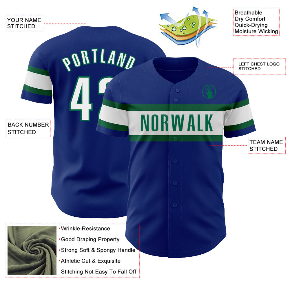 Custom Royal White-Kelly Green Authentic Baseball Jersey view 3