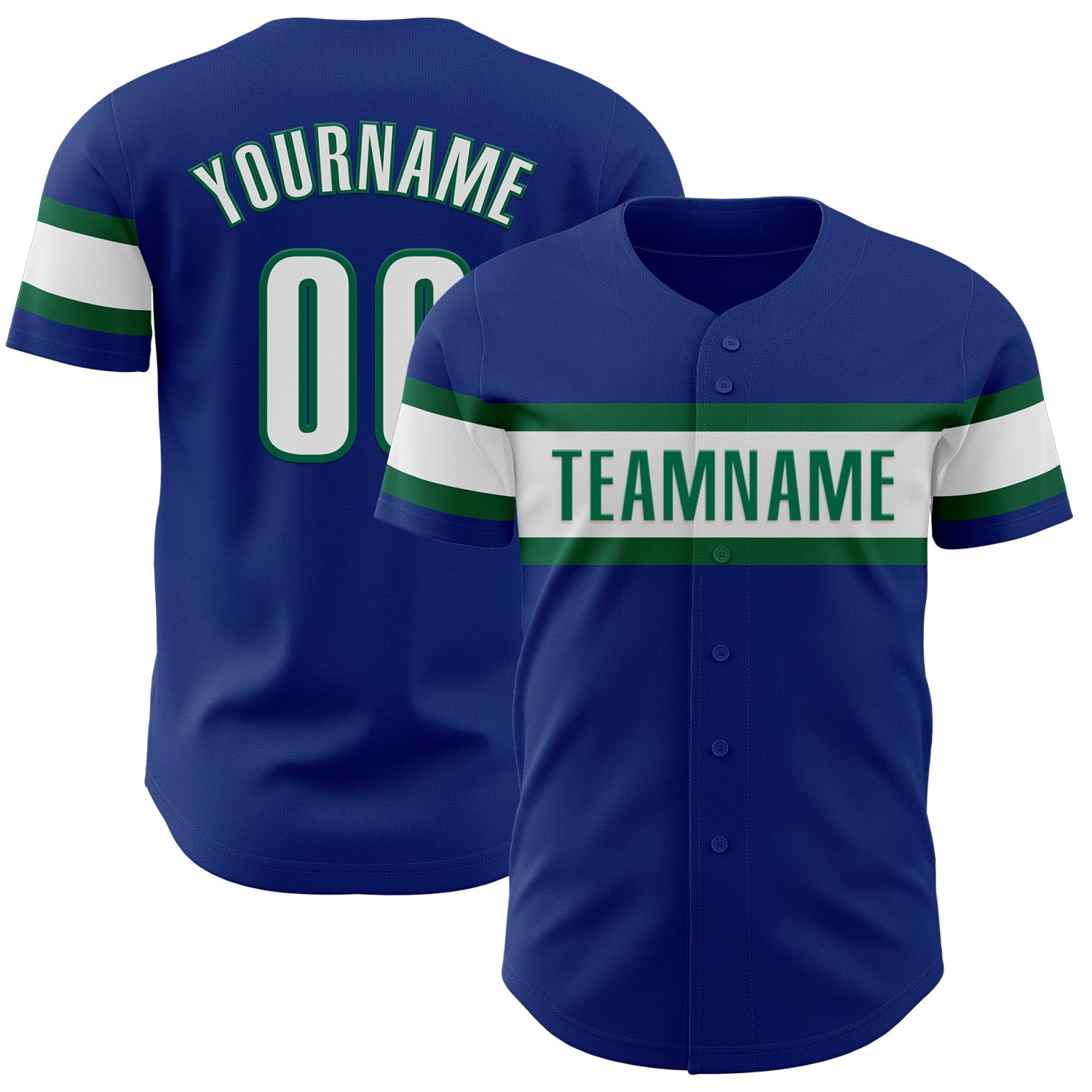 Custom Royal White-Kelly Green Authentic Baseball Jersey - Main View