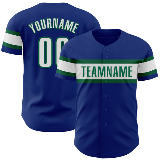 Custom Royal White-Kelly Green Authentic Baseball Jersey - Main View