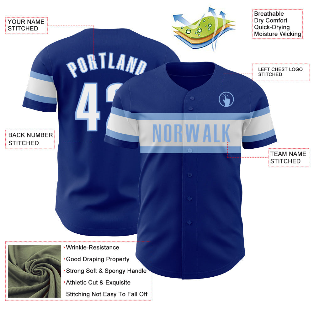Custom Royal White-Light Blue Authentic Baseball Jersey view 3