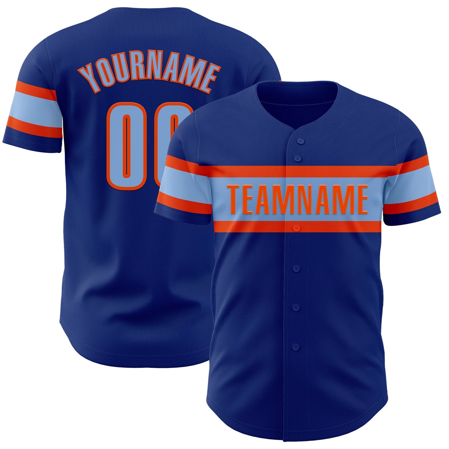 Custom Royal Light Blue-Orange Authentic Baseball Jersey - Main View