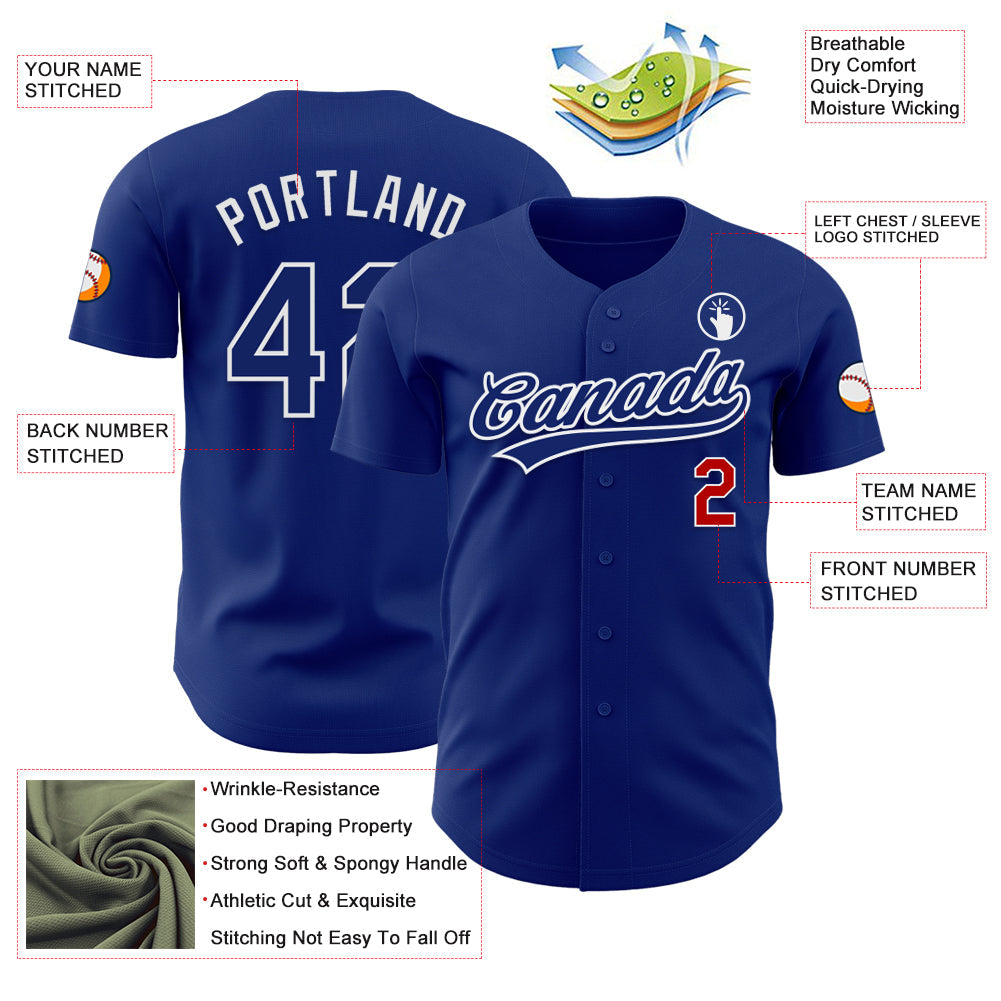 Custom Royal Red-White Authentic Baseball Jersey view 3