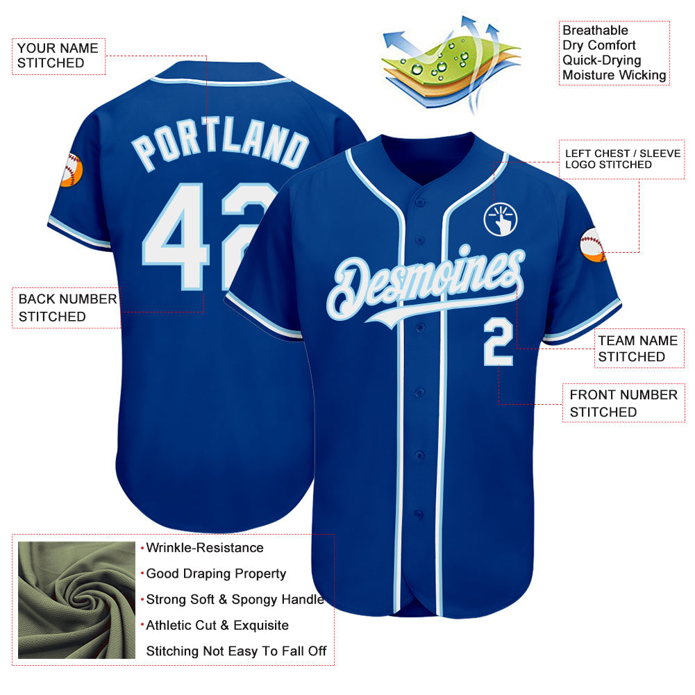 Custom Royal White-Light Blue Authentic Baseball Jersey view 4